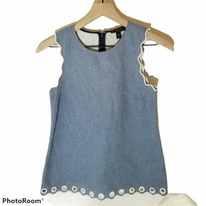 J. Crew Tank Top Sz 00P Chambray Blue Scallop Hem